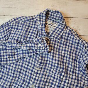 Global Work Casual Gingham Button Up Shirt Sz Medium Long Sleeve 100% Linen Men